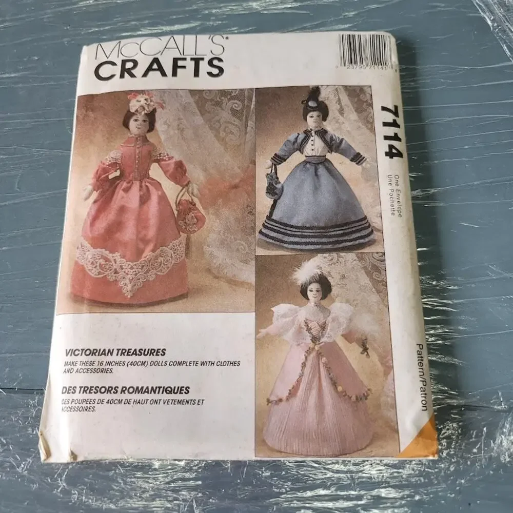 Vintage Pattern Sewing Crafts Hobby McCalls Victorian Treasures 7114 Doll Dress